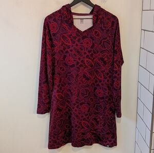 Title Nine Women's Mercury Hooded Athletic Dress Large Red Purple Floral